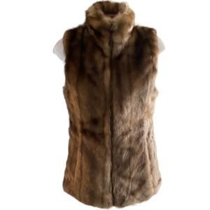 Vest Womens Brown Faux Mink Zip-Up Reversible Faux Leather Lining Size M EC